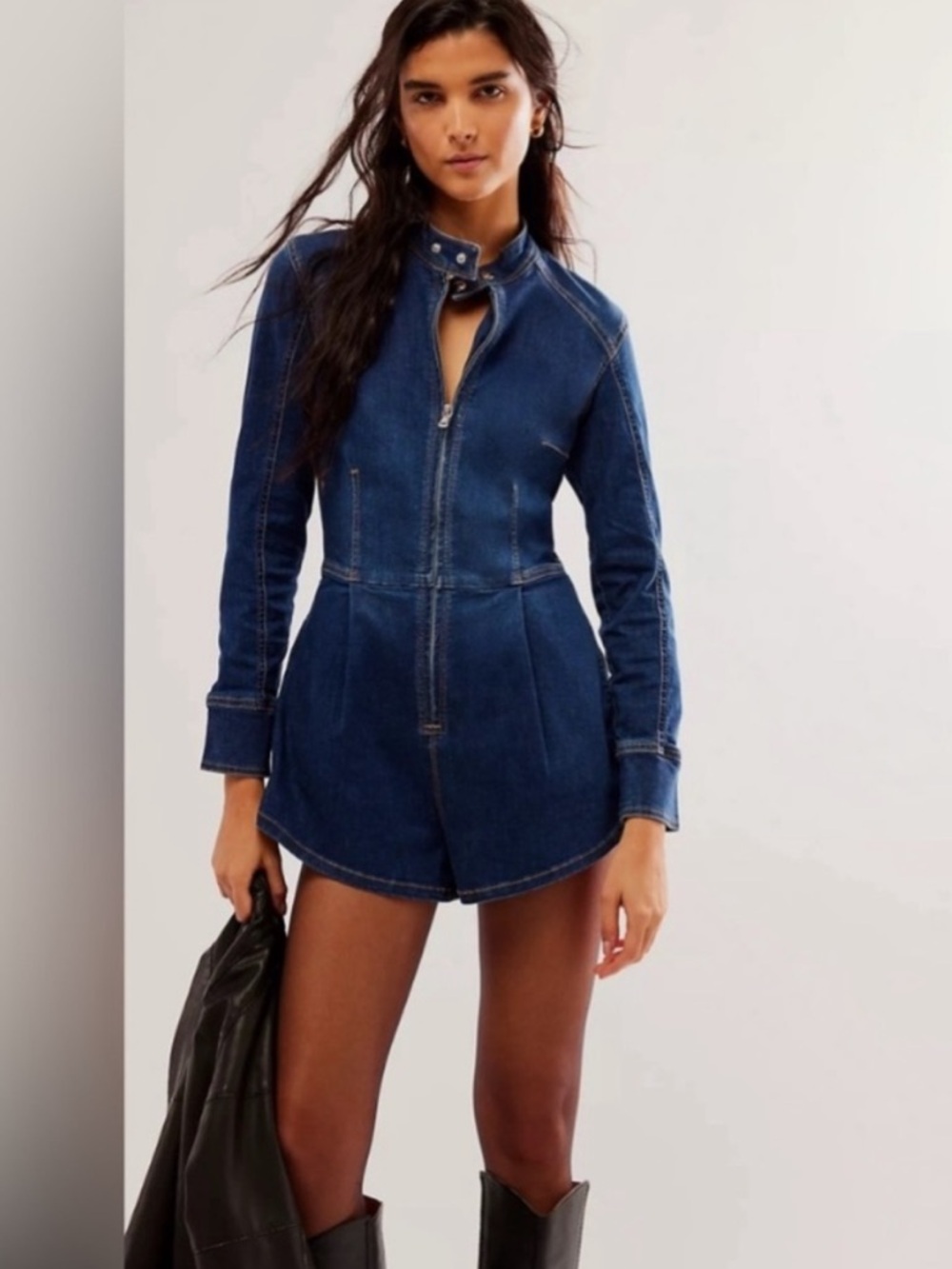 Free People Denim Long Sleeve Romper Size XL